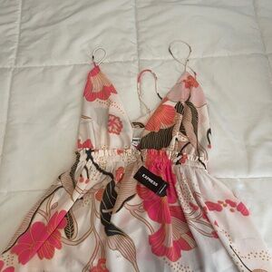 Express Vibrant Pink and Tan Dress